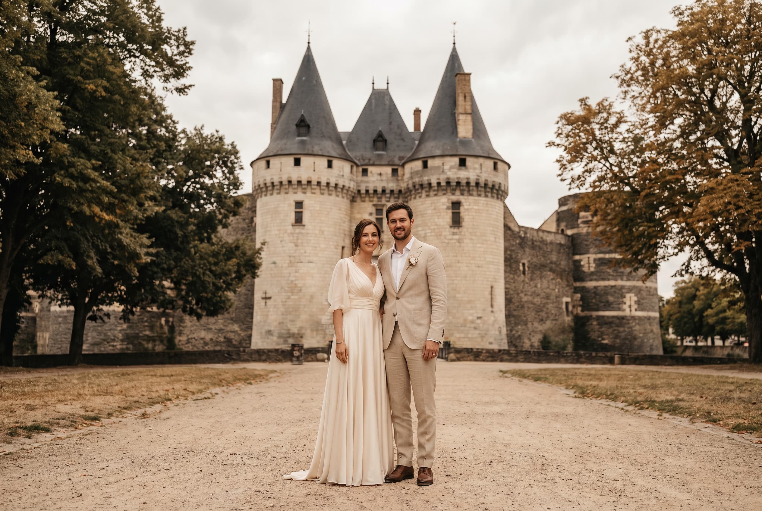 Couple de mariés devant le château d'Angers — galerie photo mariage à Angers